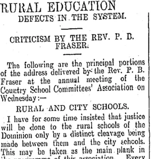 RURAL EDUCATION (Otago Daily Times 6-6-1910)