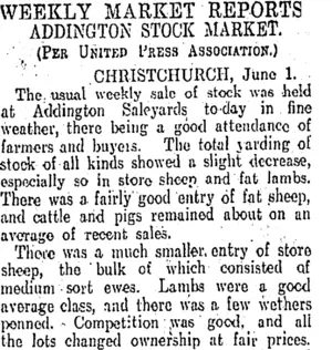 WEEKLY MARKET REPORTS. (Otago Daily Times 2-6-1910)