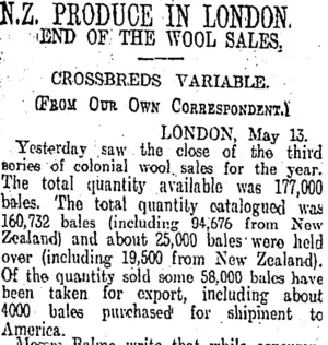 N.Z. PRODUCE IN LONDON. (Otago Daily Times 1-7-1910)