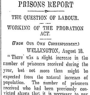 PRISONS REPORT (Otago Daily Times 19-8-1910)