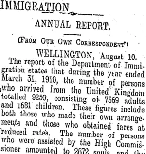 IMMIGRATION. (Otago Daily Times 11-8-1910)