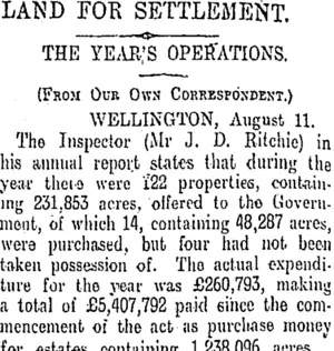 LAND FOR SETTLEMENT. (Otago Daily Times 12-8-1910)