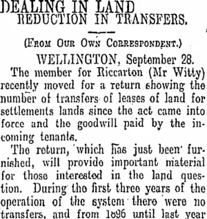 DEALING IN LAND. (Otago Daily Times 29-9-1910)
