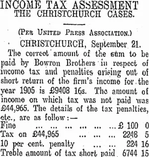 INCOME TAX ASSESSMENT (Otago Daily Times 22-9-1910)