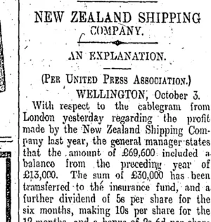 NEW ZEALAND SHIPPING COMPANY. (Otago Daily Times 4-10-1910)