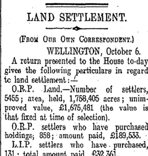 LAND SETTLEMENT. (Otago Daily Times 7-10-1910)