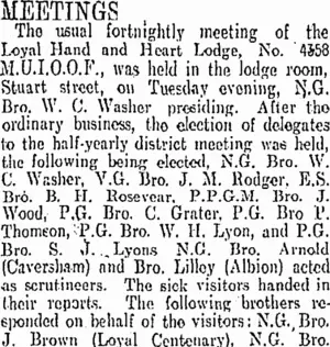 MEETINGS (Otago Daily Times 1-10-1910)