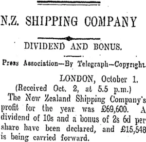 N.Z. SHIPPING COMPANY (Otago Daily Times 3-10-1910)