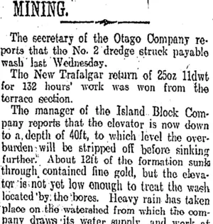 MINING. (Otago Daily Times 17-10-1910)
