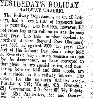 YESTERDAY'S HOLIDAY (Otago Daily Times 13-10-1910)