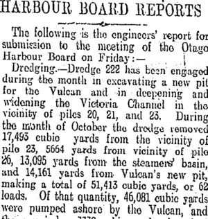 HARBOUR BOARD REPORTS. (Otago Daily Times 23-11-1910)