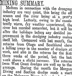MINING SUMMARY. (Otago Daily Times 5-12-1910)