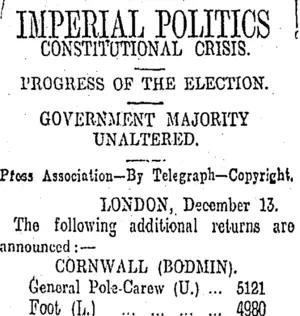IMPERIAL POLITICS (Otago Daily Times 15-12-1910)