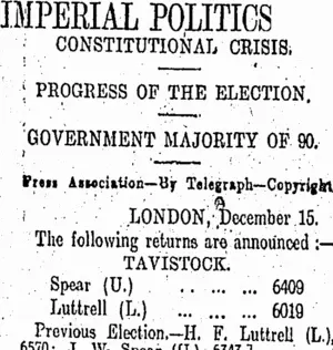 IMPERIAL POLITICS (Otago Daily Times 17-12-1910)