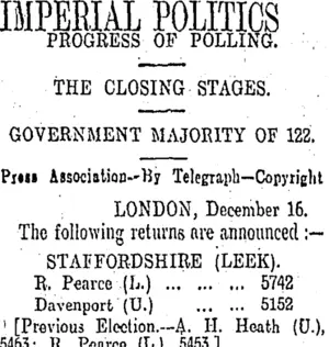 IMPERIAL POLITICS (Otago Daily Times 19-12-1910)