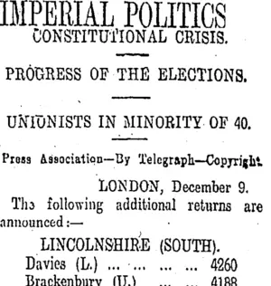 IMPERIAL POLITICS (Otago Daily Times 12-12-1910)