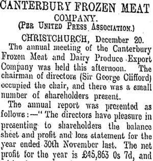 CANTERBURY FROZEN MEAT COMPANY. (Otago Daily Times 21-12-1910)