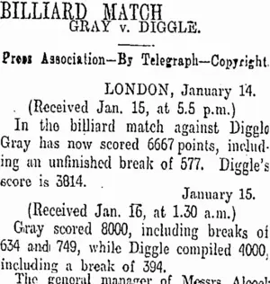 BILLIARD MATCH. (Otago Daily Times 16-1-1911)