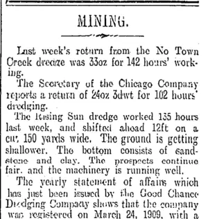 MINING. (Otago Daily Times 31-1-1911)