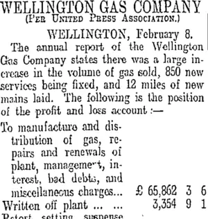 WELLINGTON GAS COMPANY (Otago Daily Times 9-2-1911)