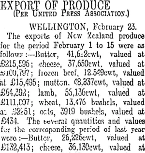 EXPORT OF PRODUCE. (Otago Daily Times 24-2-1911)