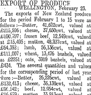 EXPORT OF PRODUCE (Otago Daily Times 27-2-1911)