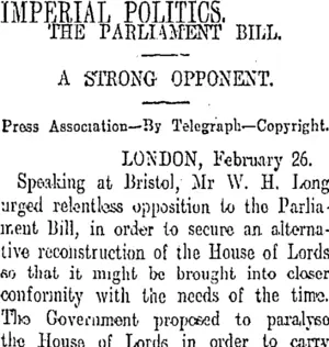 IMPERIAL POLITICS. (Otago Daily Times 28-2-1911)