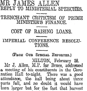 MR JAMES ALLEN. (Otago Daily Times 1-3-1911)