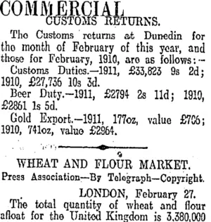 COMMERCIAL. (Otago Daily Times 1-3-1911)