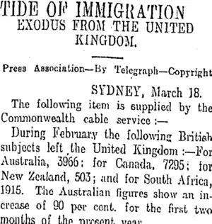 TIDE OF IMMIGRATION (Otago Daily Times 20-3-1911)