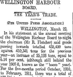 WELLINGTON HARBOUR BOARD. (Otago Daily Times 23-3-1911)