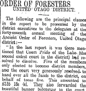ORDER OF FORESTERS (Otago Daily Times 15-4-1911)