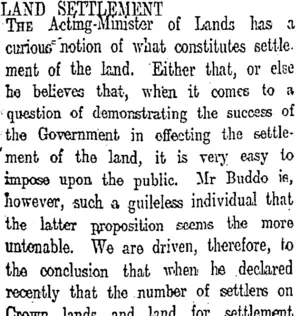 LAND SETTLEMENT. (Otago Daily Times 15-4-1911)