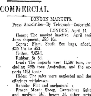 COMMERCIAL. (Otago Daily Times 17-4-1911)