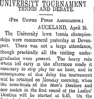 UNIVERSITY TOURNAMENT (Otago Daily Times 17-4-1911)