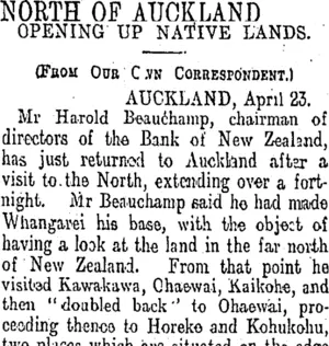 NORTH OF AUCKLAND. (Otago Daily Times 24-4-1911)