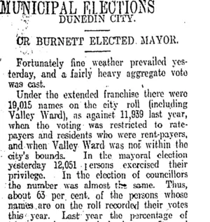 MUNICIPAL ELECTIONS. (Otago Daily Times 27-4-1911)