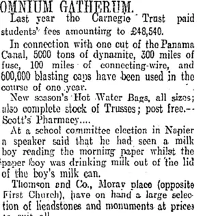 OMNIUM GATHERUM. (Otago Daily Times 2-5-1911)