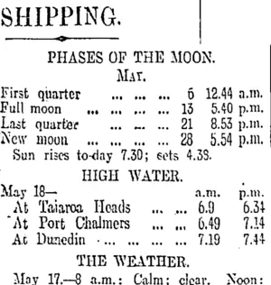 SHIPPING. (Otago Daily Times 18-5-1911)