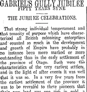 GABRIEL'S GULLY JUBILEE (Otago Daily Times 10-5-1911)