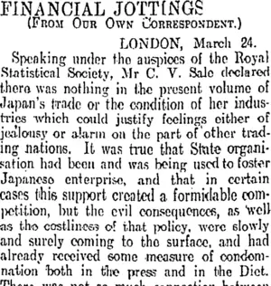 FINANCIAL JOTTINGS. (Otago Daily Times 10-5-1911)