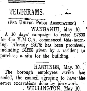 TELEGRAMS. (Otago Daily Times 11-5-1911)