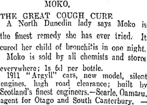 Page 7 Advertisements Column 1 (Otago Daily Times 11-5-1911)