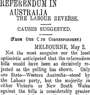 REFERENDUM IN AUSTRALIA (Otago Daily Times 12-5-1911)