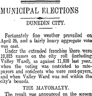 MUNICIPAL ELECTIONS (Otago Daily Times 22-5-1911)