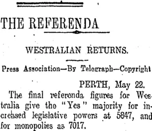 THE REFERENDA (Otago Daily Times 23-5-1911)