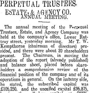 PERPETUAL TRUSTEES. ESTATE, & AGENCY CO. (Otago Daily Times 9-6-1911)