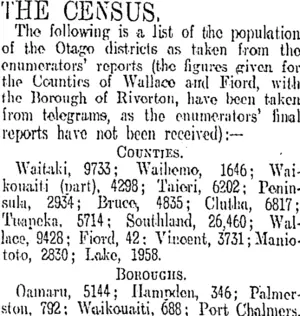 THE CENSUS, (Otago Daily Times 2-6-1911)