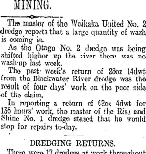 MINING. (Otago Daily Times 19-6-1911)