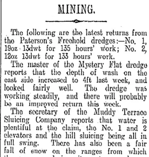 MINING. (Otago Daily Times 21-6-1911)